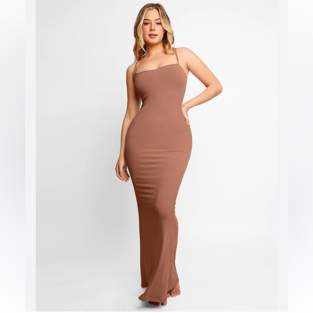 Popilush Shapewear Modal Slimming Maxi Slip Beige Tan Dress 3X